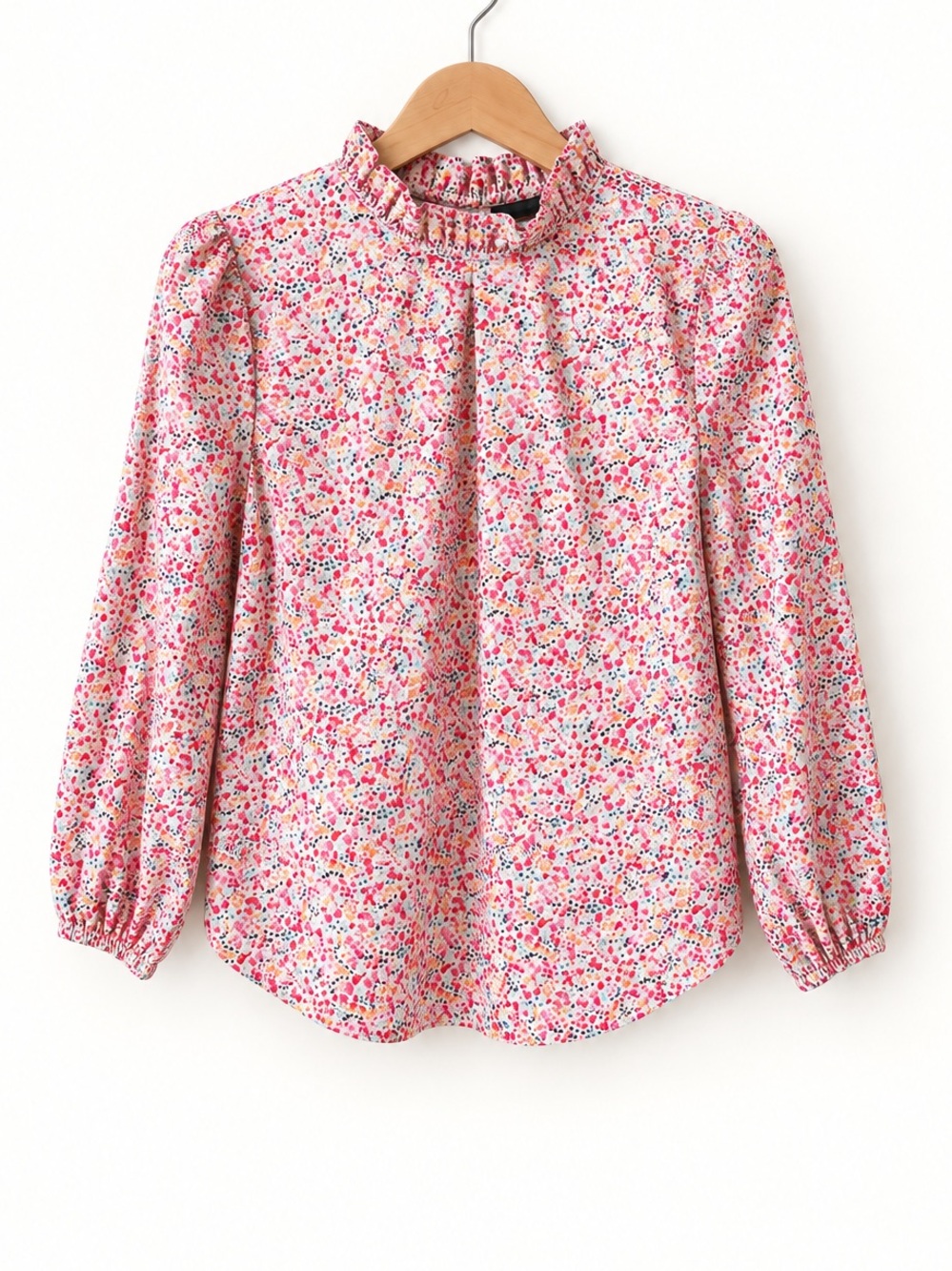 J. Crew Liberty Ditsy Floral Ruffle Stand Collar Blouse Pink Long Sleeve Top - Picture 4 of 9